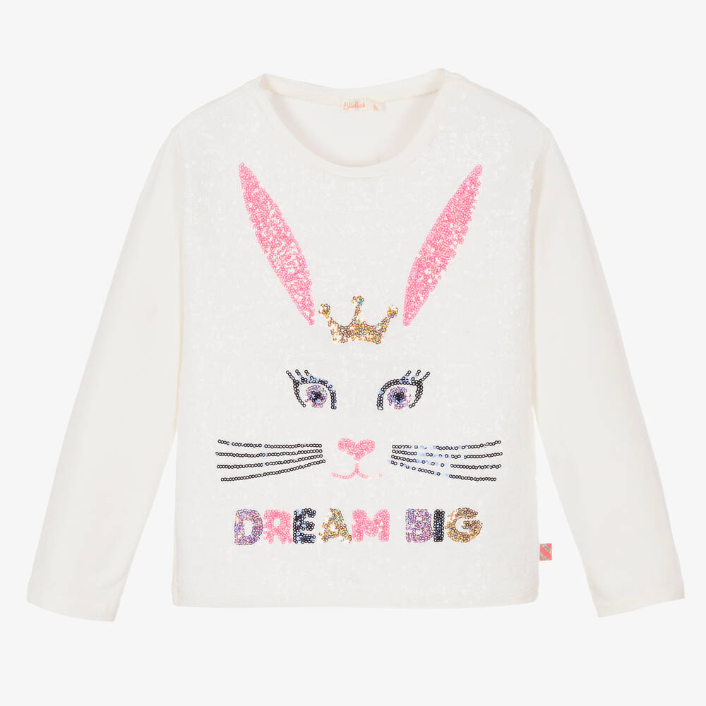 Billieblush-Кремовый топ с розовым кроликом из пайеток | Childrensalon Outlet
