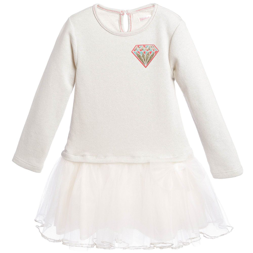 Billieblush - Ivory & Silver Glitter Dress with Tulle Skirt | Childrensalon