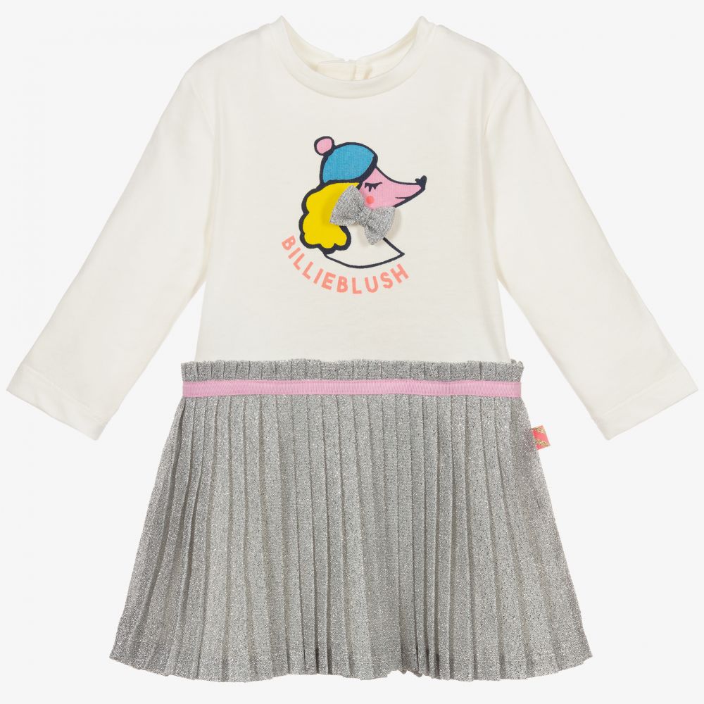 Billieblush - Plissiertes Kleid in Elfenbein und Silber | Childrensalon