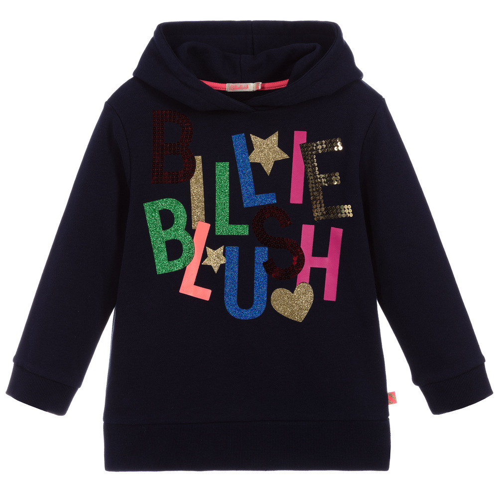 Billieblush-Navy Blue Cotton Logo Hoodie | Childrensalon Outlet