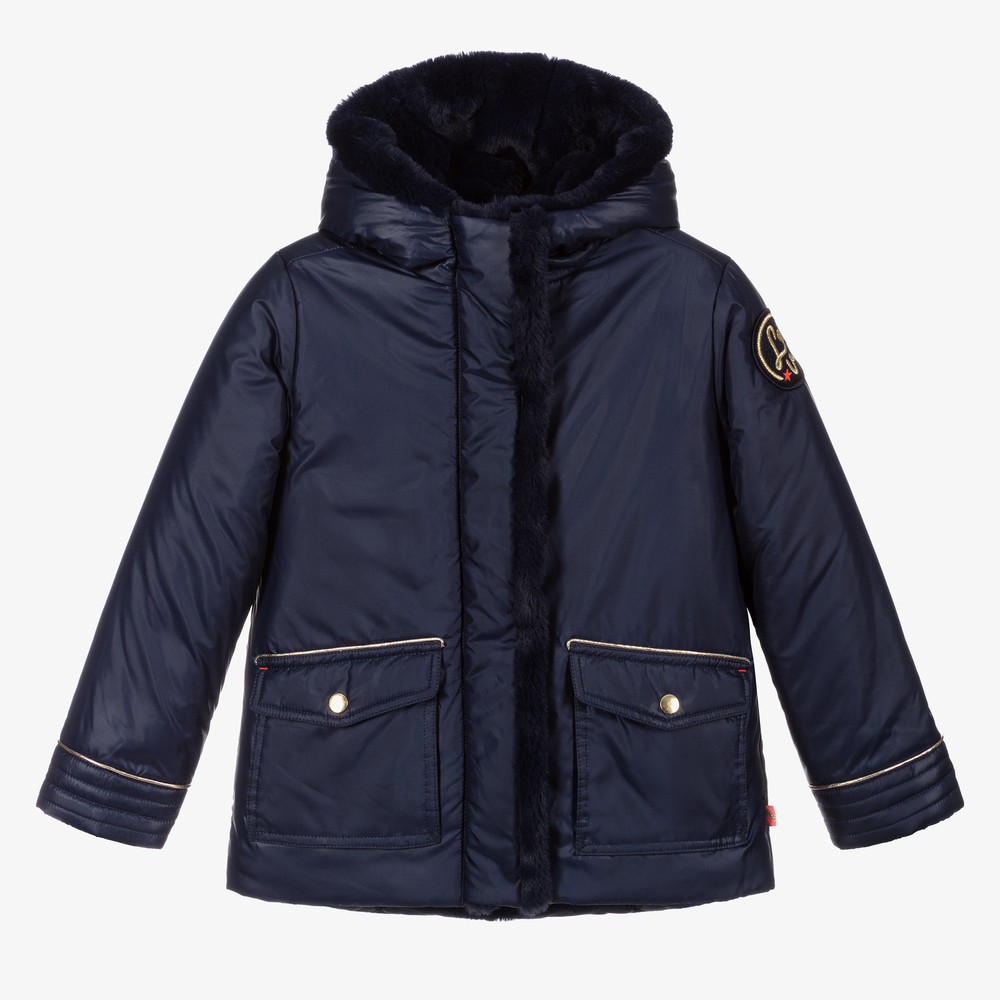 Billieblush - Navy Blue Hooded Puffer Jacket | Childrensalon