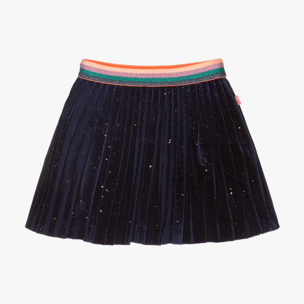 Billieblush - Navy Blue Velour Pleated Skirt | Childrensalon