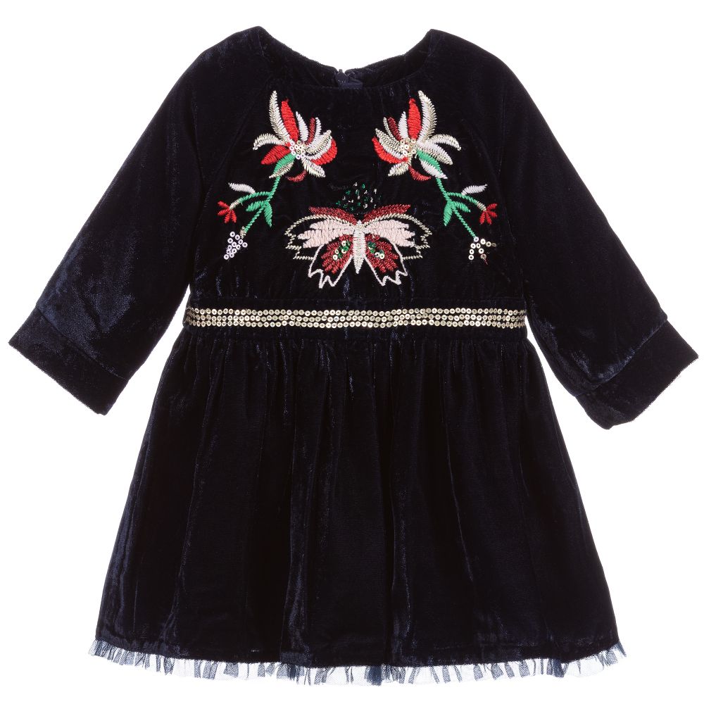 Billieblush-Navy Blue Velvet Baby Dress | Childrensalon Outlet