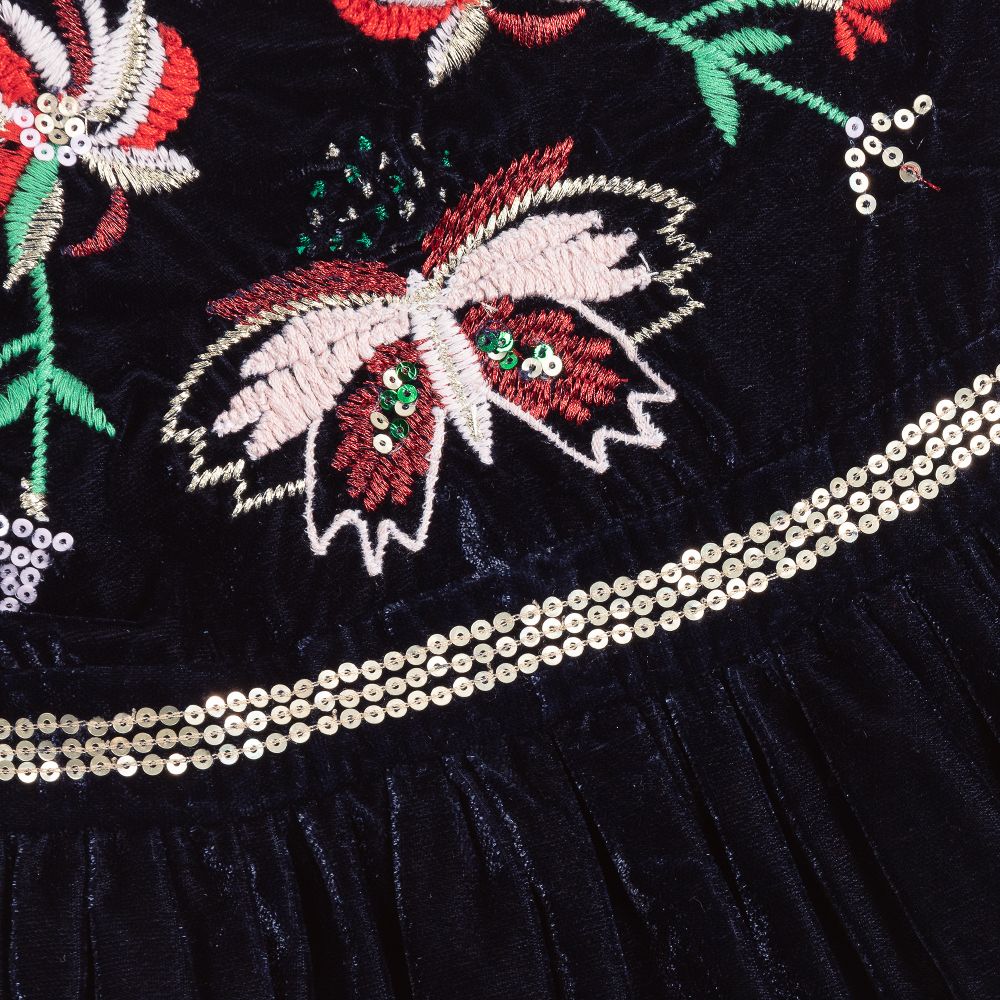 Billieblush-فستان أطفال بناتي مخمل مطرز لون كحلي | Childrensalon Outlet