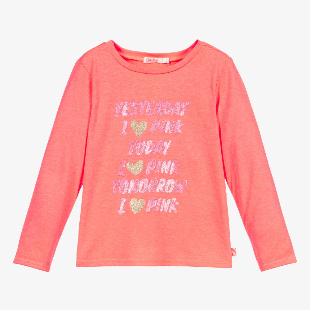 Billieblush - Neon Pink Glitter Slogan Top | Childrensalon