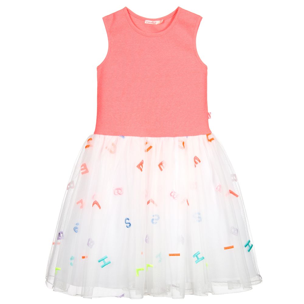 Billieblush - Neon Pink Tulle Logo Dress | Childrensalon