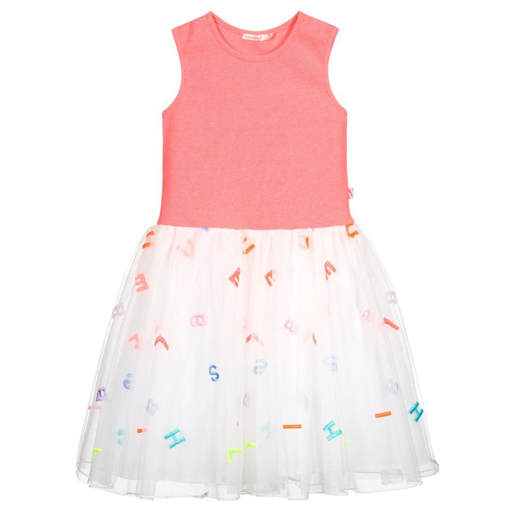 Billieblush-Neon Pink Tulle Logo Dress | Childrensalon Outlet