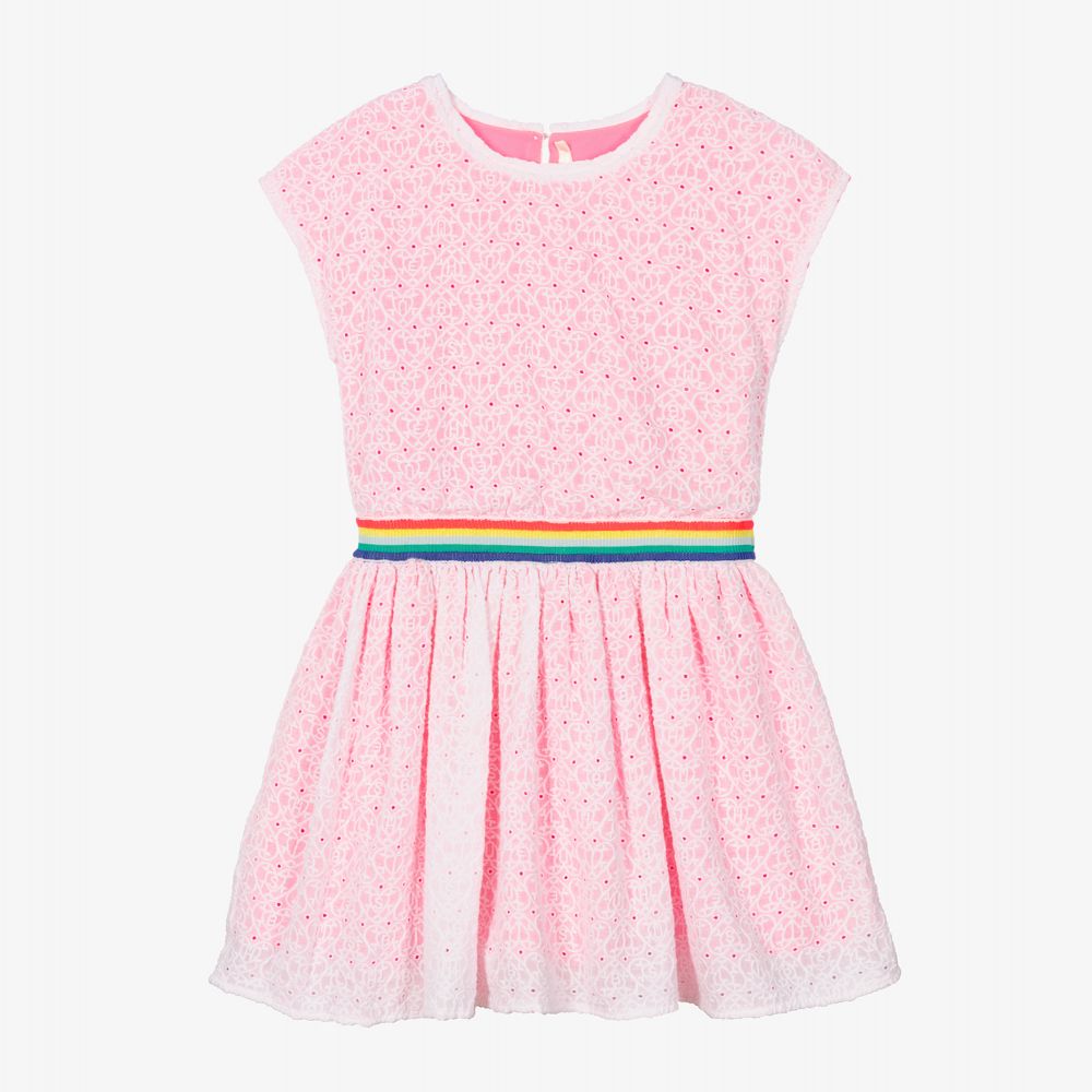Billieblush - Baumwollkleid in Neonpink und Weiß | Childrensalon