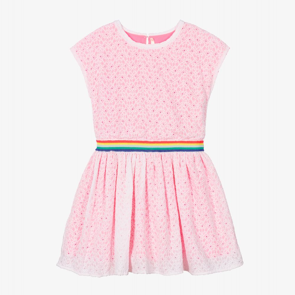 Billieblush - Robe rose fluo/blanche en coton | Childrensalon