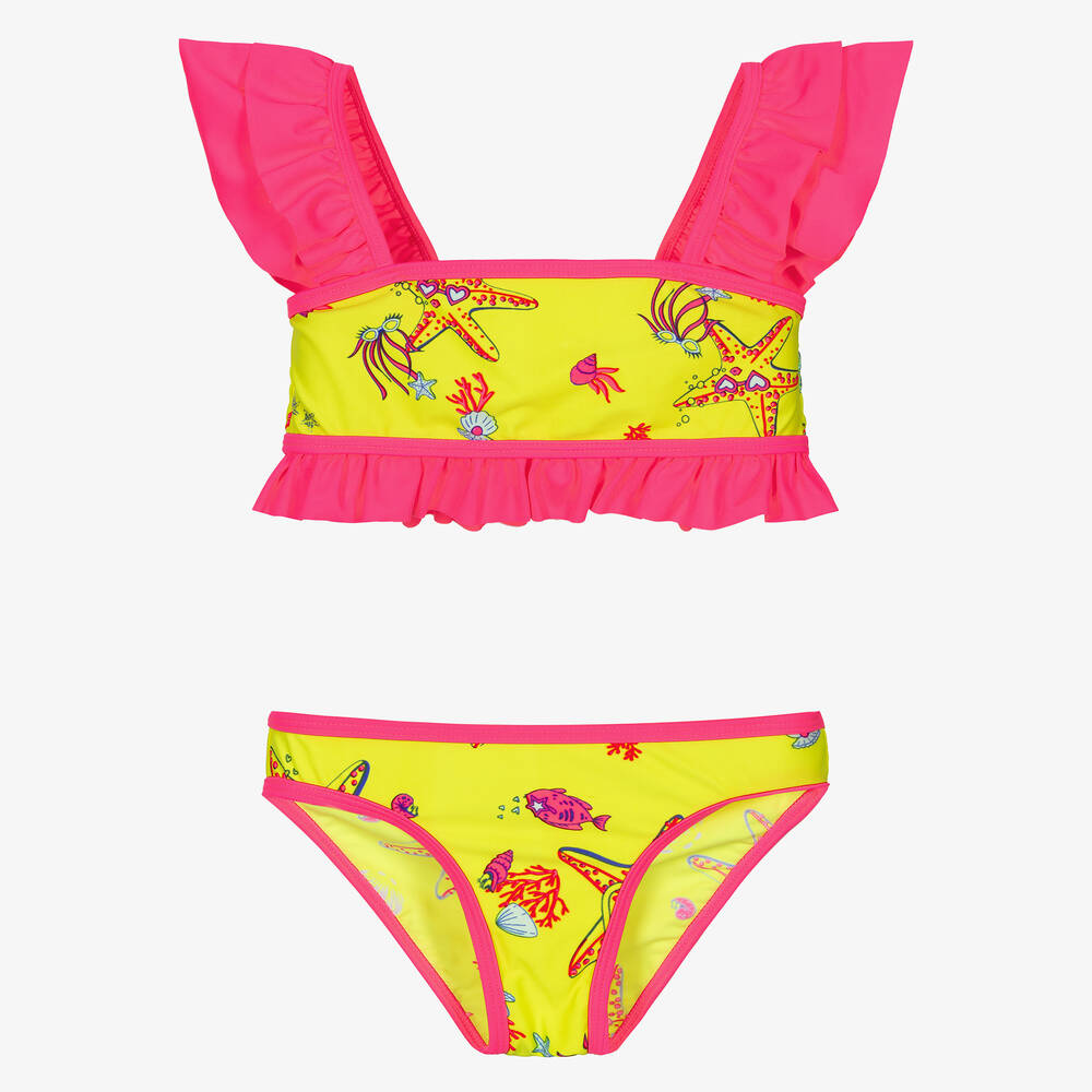 Billieblush - Bikini jaune fluo et rose | Childrensalon