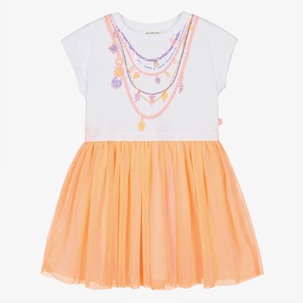 Billieblush-Orange Tulle Necklace Graphic Dress | Childrensalon Outlet
