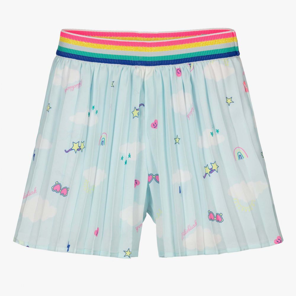 Billieblush - Hellblaue Satin-Shorts mit Wolken-Motiv | Childrensalon