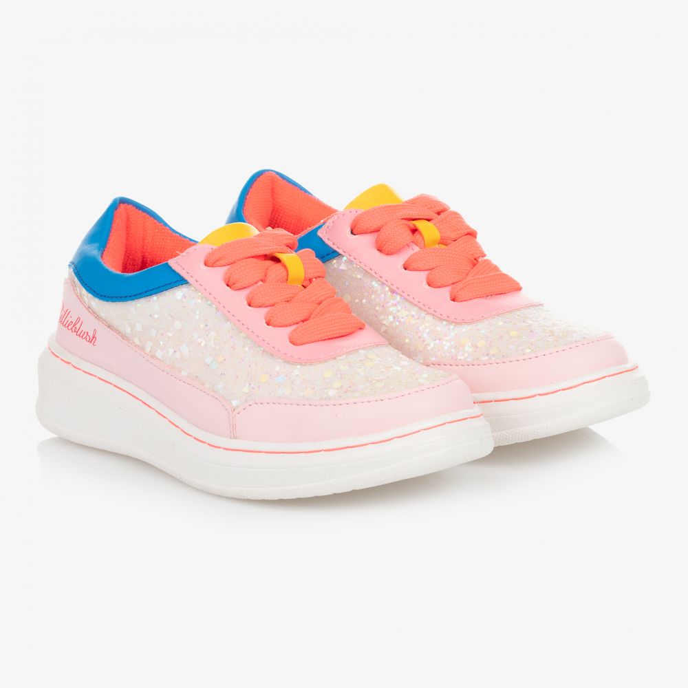 Pink Glitter Lace Up Trainers