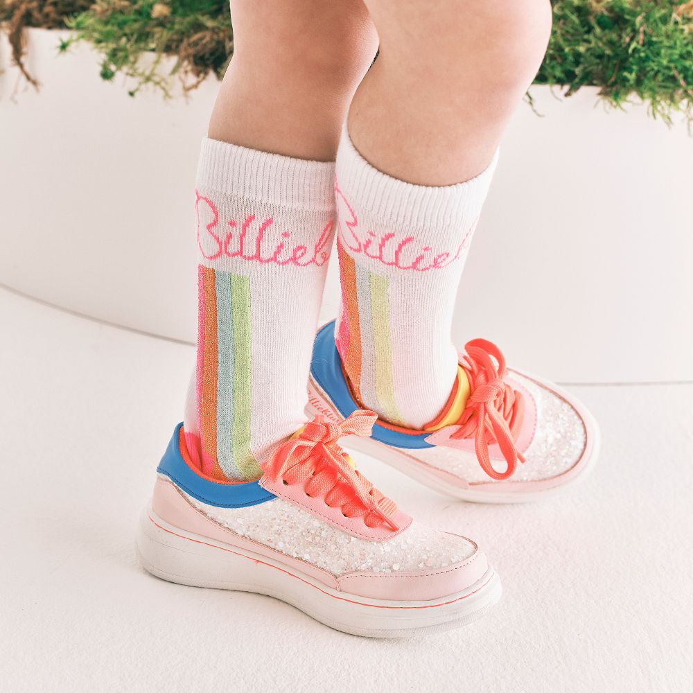 Billieblush Pink Glitter LaceUp Trainers Childrensalon Outlet