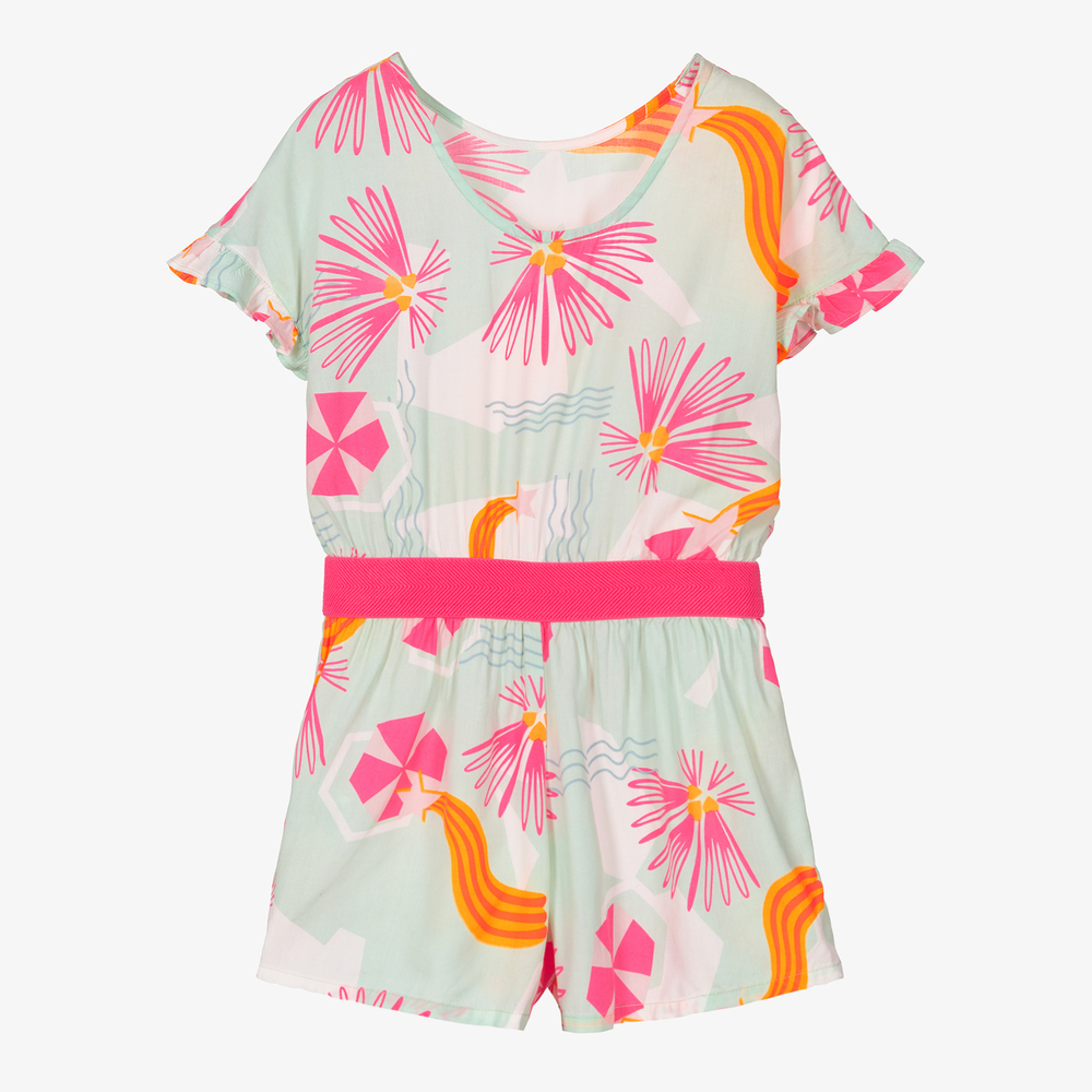 Billieblush - Viskose-Playsuit in Pink und Grün | Childrensalon