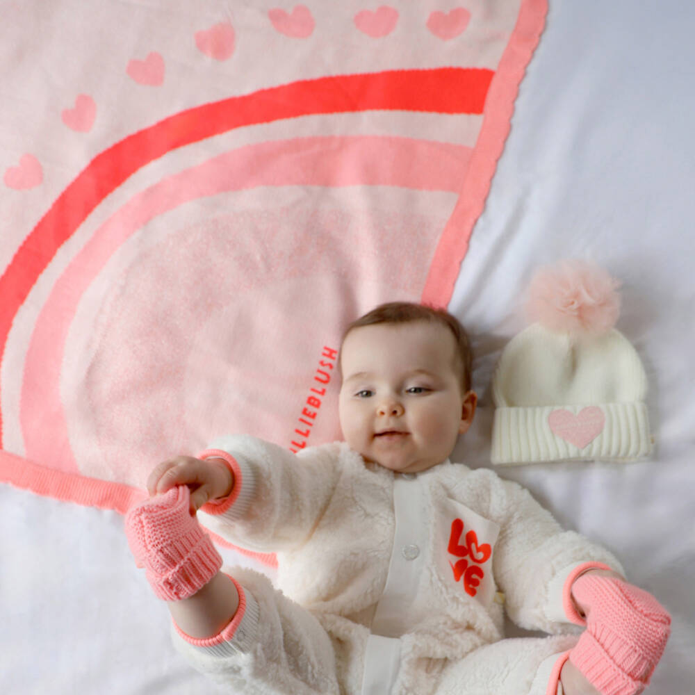 Billieblush-Pink Hearts & Rainbow Knitted Blanket (74cm) | Childrensalon Outlet