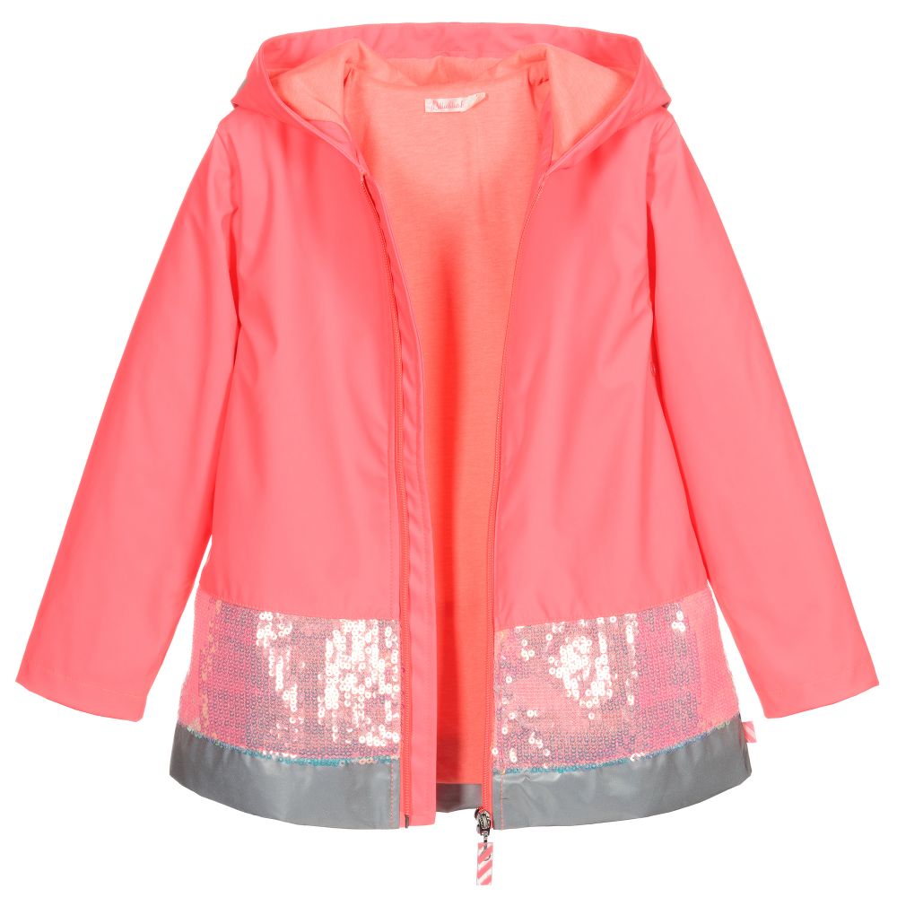 Billieblush Pink Hooded Sequin Raincoat Childrensalon Outlet