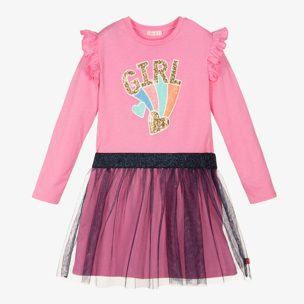 Billieblush-Pink & Navy Blue Tulle Dress | Childrensalon Outlet
