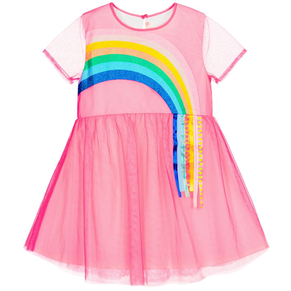 Billieblush - Rosa Mesh-Kleid mit Regenbogen | Childrensalon