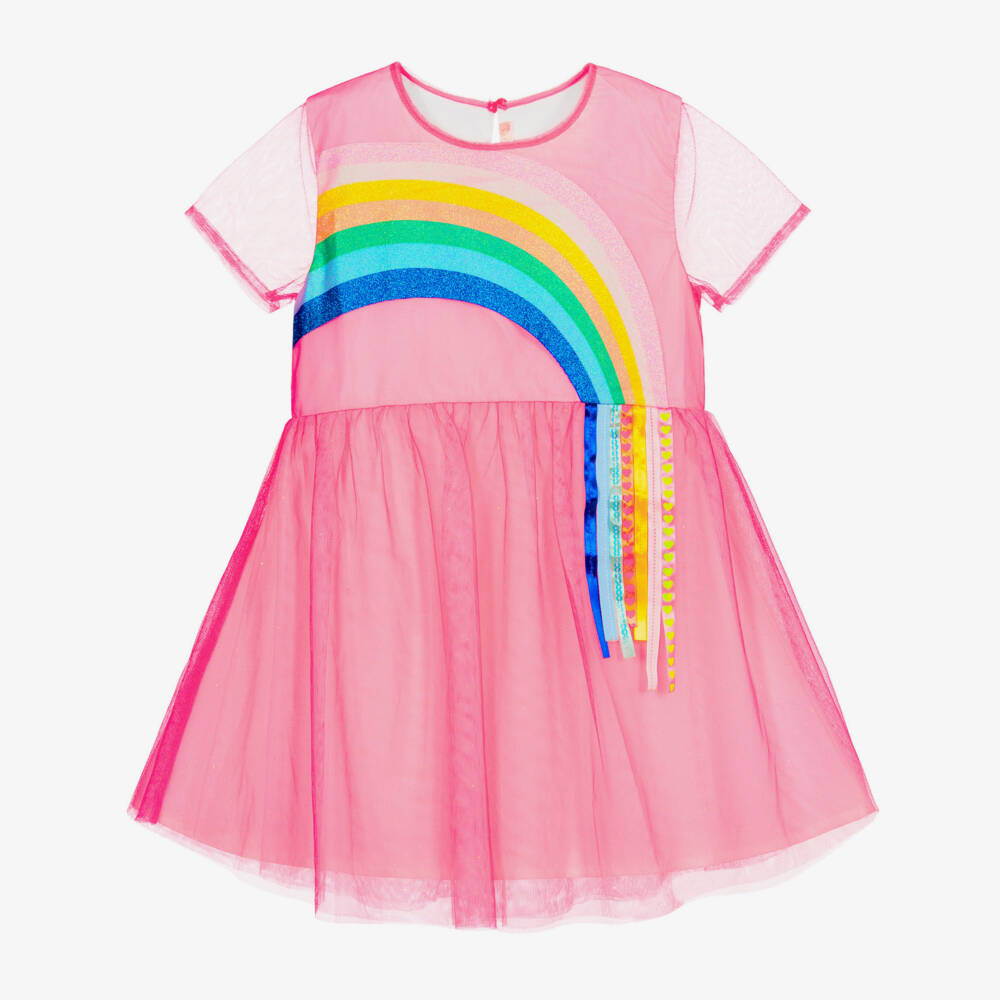 Billieblush-فستان شبك لون زهري بطبعة قوس قزح | Childrensalon Outlet