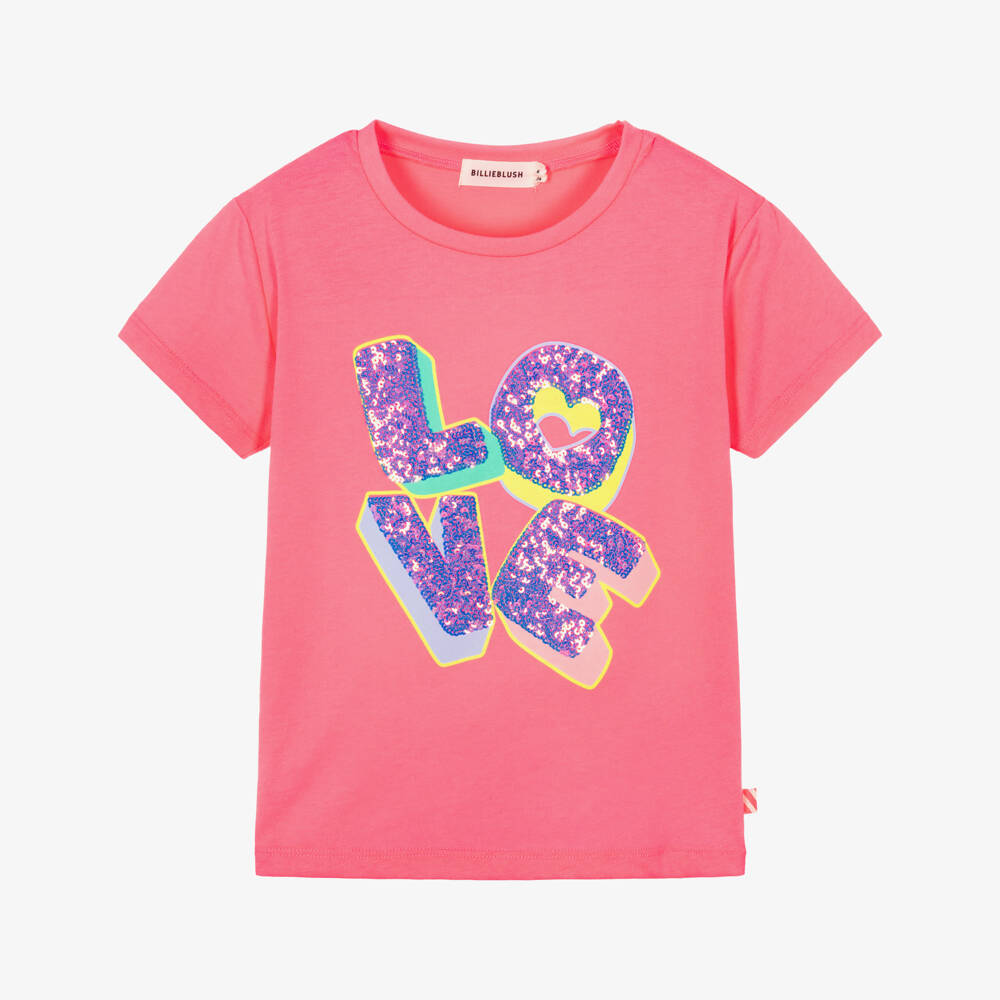 Billieblush-Pink Sequin Logo Ss Tee | Childrensalon Outlet