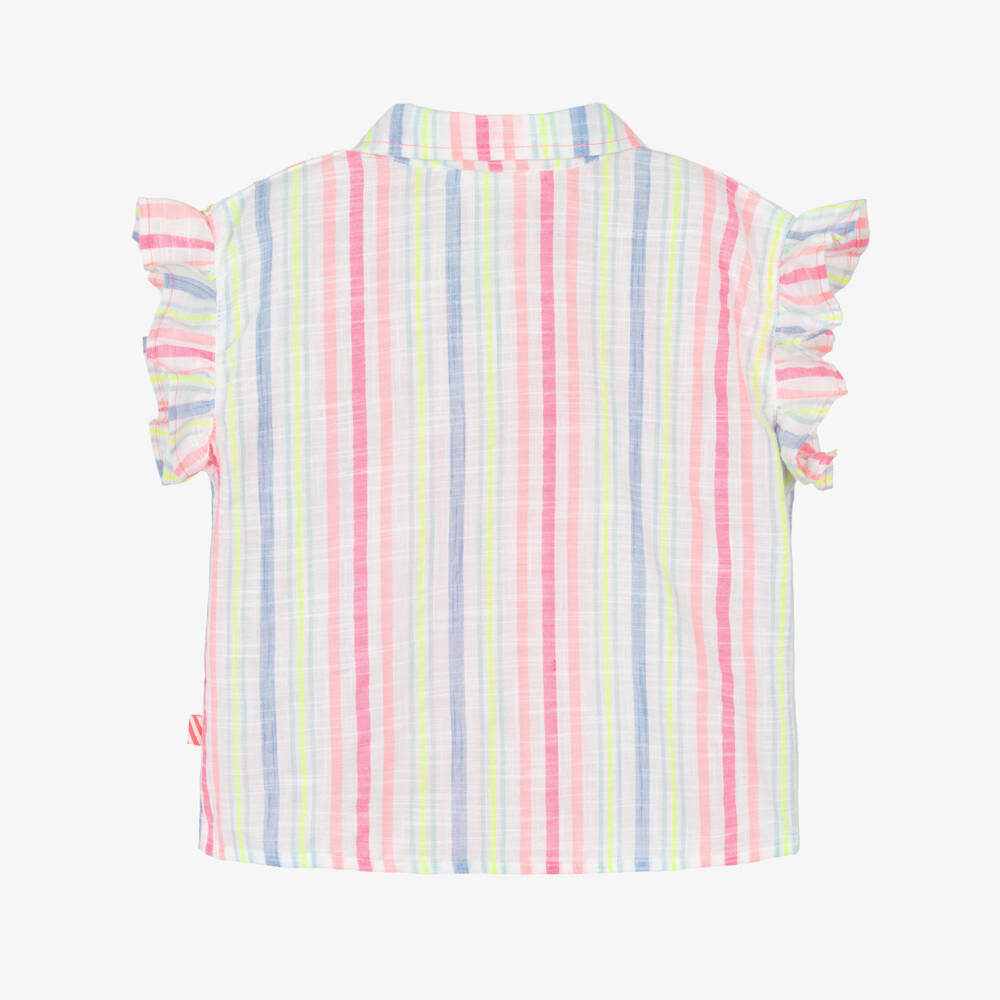 Billieblush-Pink Stripe Frill Shoulder Blouse | Childrensalon Outlet
