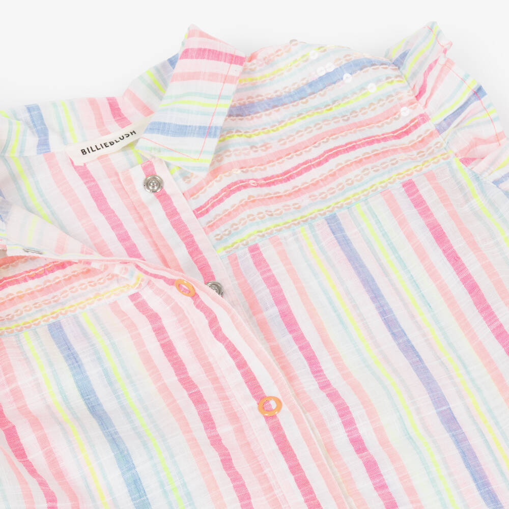 Billieblush-Pink Stripe Frill Shoulder Blouse | Childrensalon Outlet