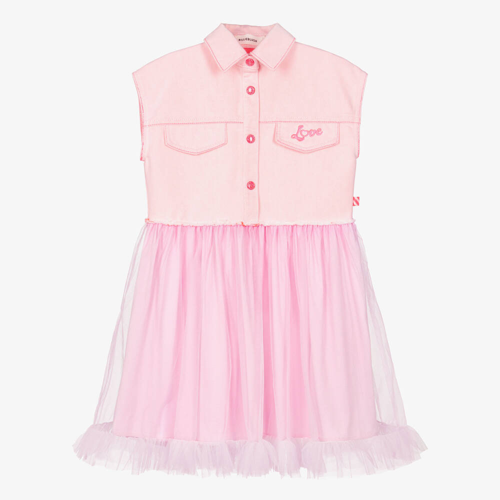 Billieblush-Pink Tulle & Denim Dress for Girls | Childrensalon Outlet