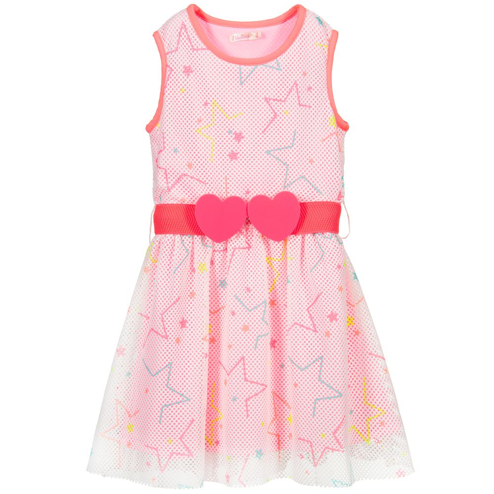 Billieblush - Robe rose et blanche en résille | Childrensalon