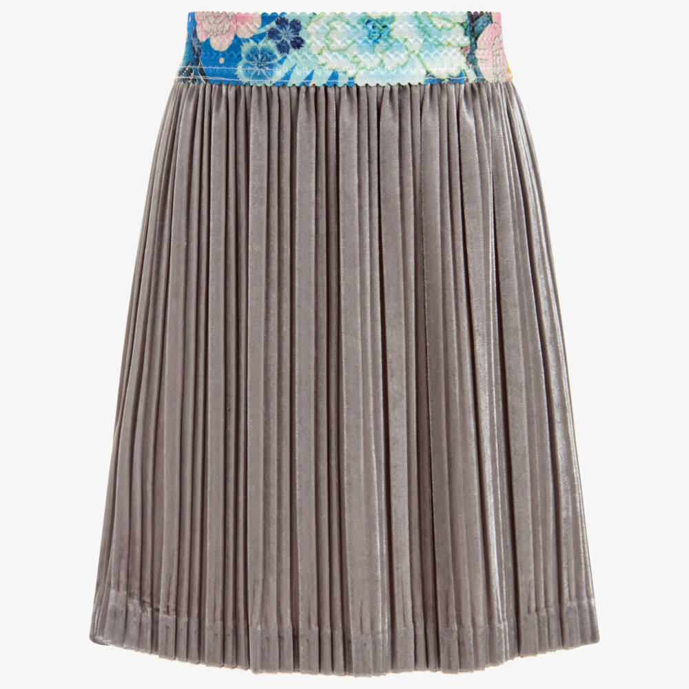 Billieblush-Silver Pleated Velour Skirt | Childrensalon Outlet