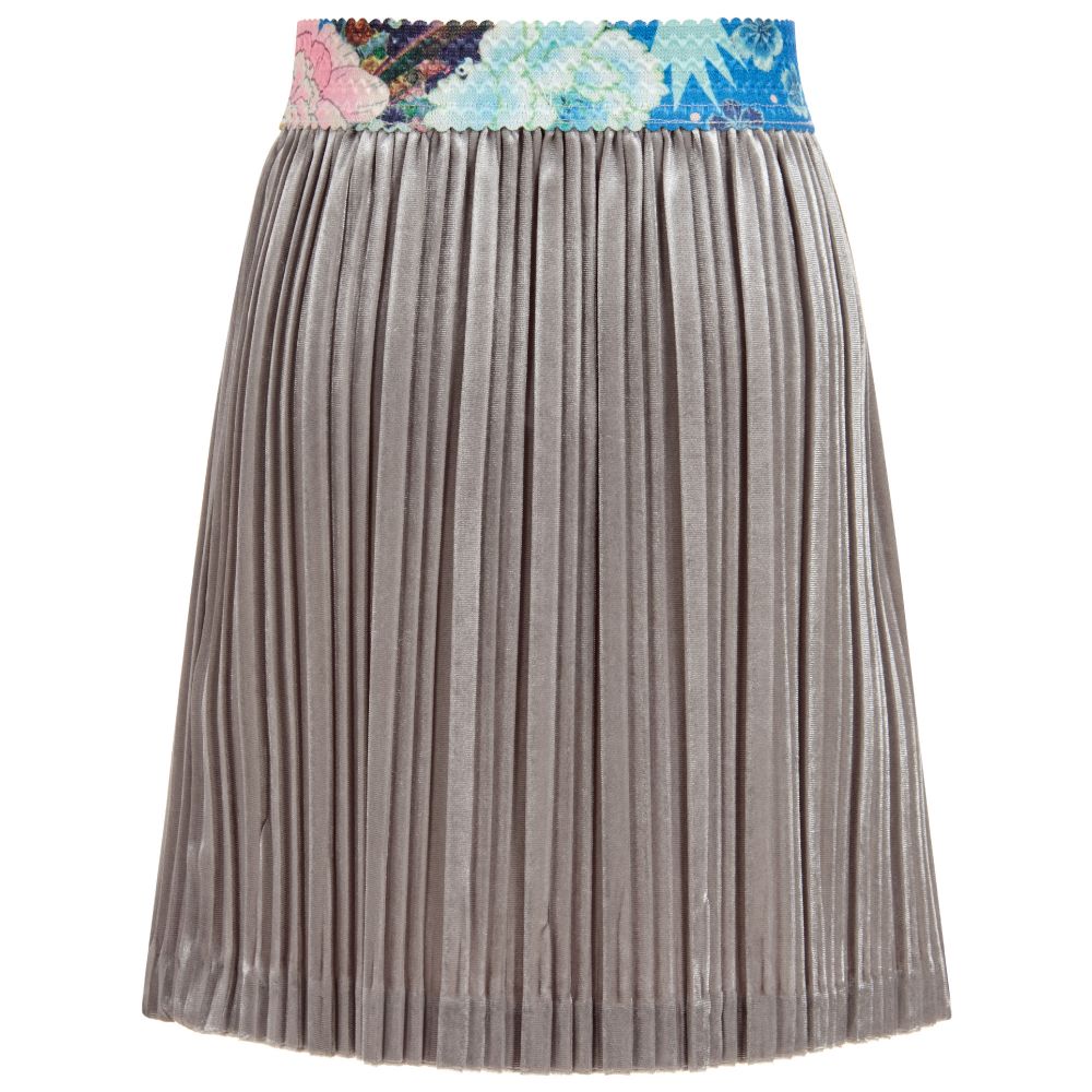 Billieblush-Silver Pleated Velour Skirt | Childrensalon Outlet