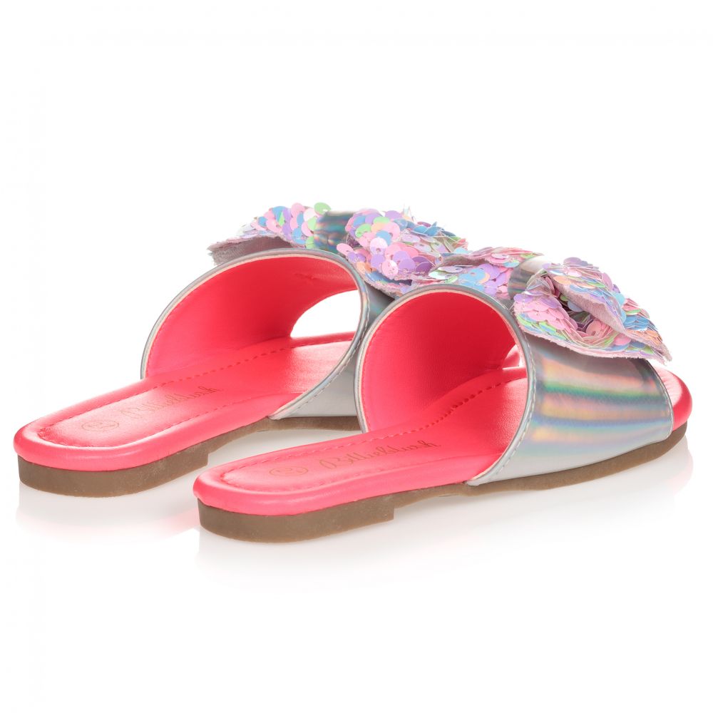 Billieblush-Серебристые шлепанцы с бантом с пайетками | Childrensalon Outlet