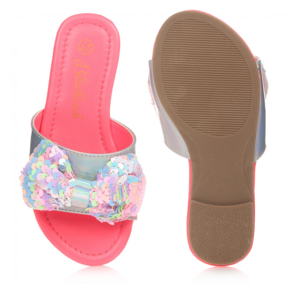Billieblush-Серебристые шлепанцы с бантом с пайетками | Childrensalon Outlet