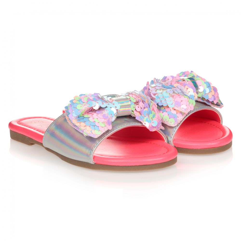 Billieblush Silver Sequin Bow Sliders Childrensalon Outlet