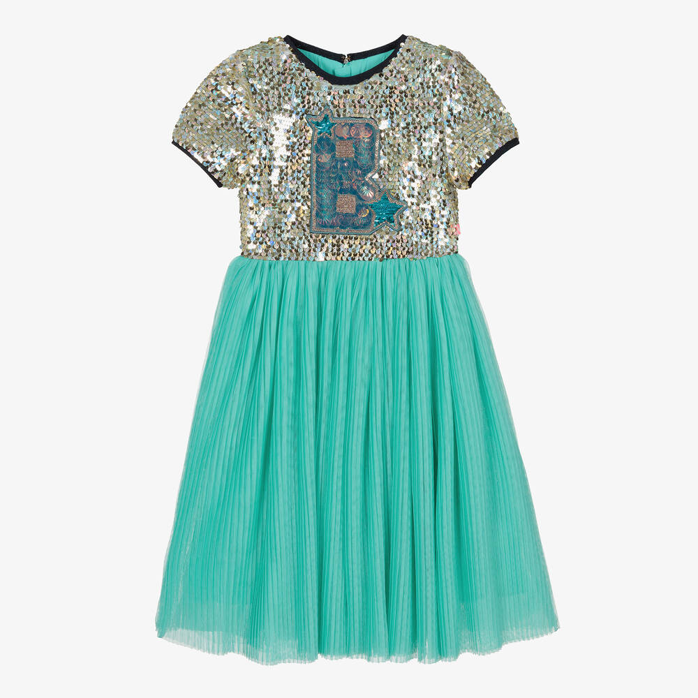 Billieblush - Бирюзовое платье из тюля с пайетками | Childrensalon