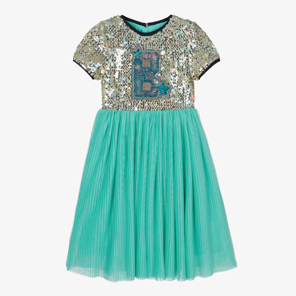 Billieblush - Türkises Tüllkleid mit Pailletten | Childrensalon