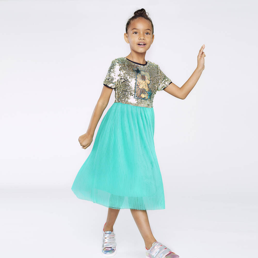 Billieblush Turquoise Sequin Tulle Dress Childrensalon Outlet