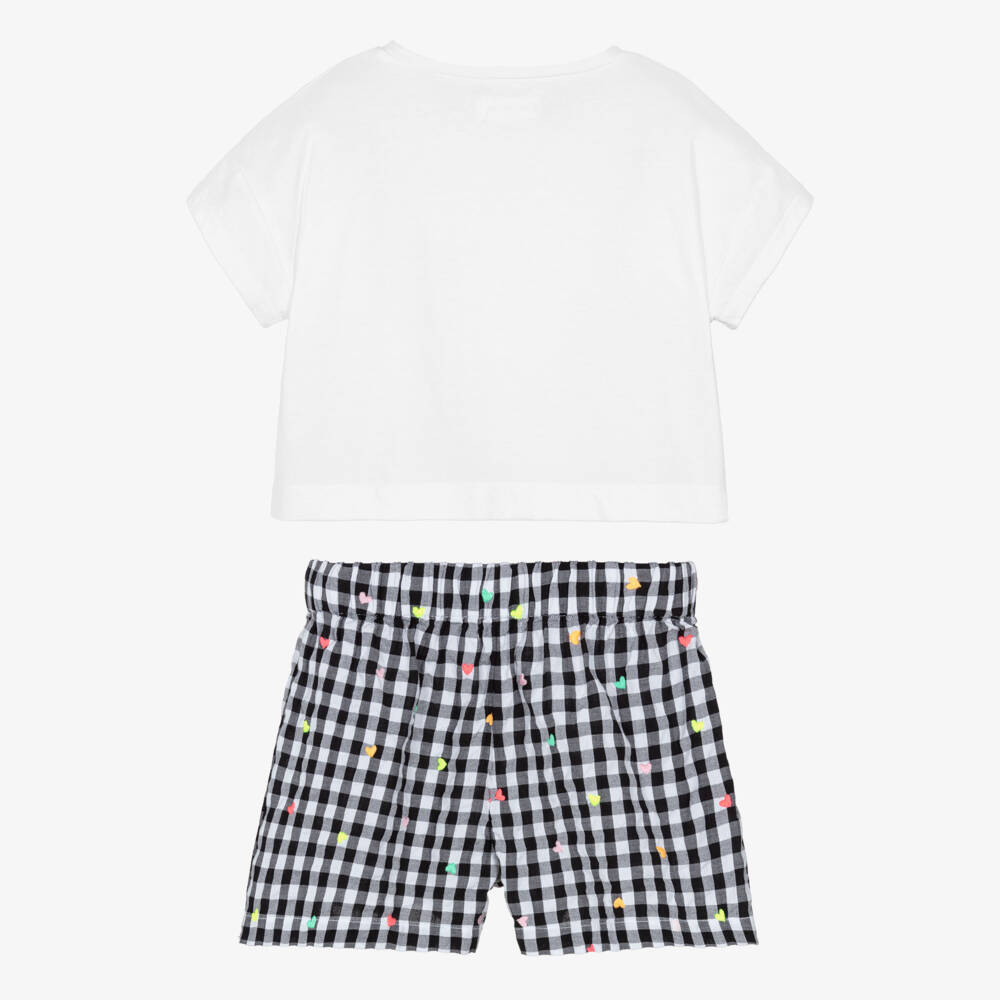 Billieblush-White And Black Gingham Heart Shorts Set | Childrensalon Outlet
