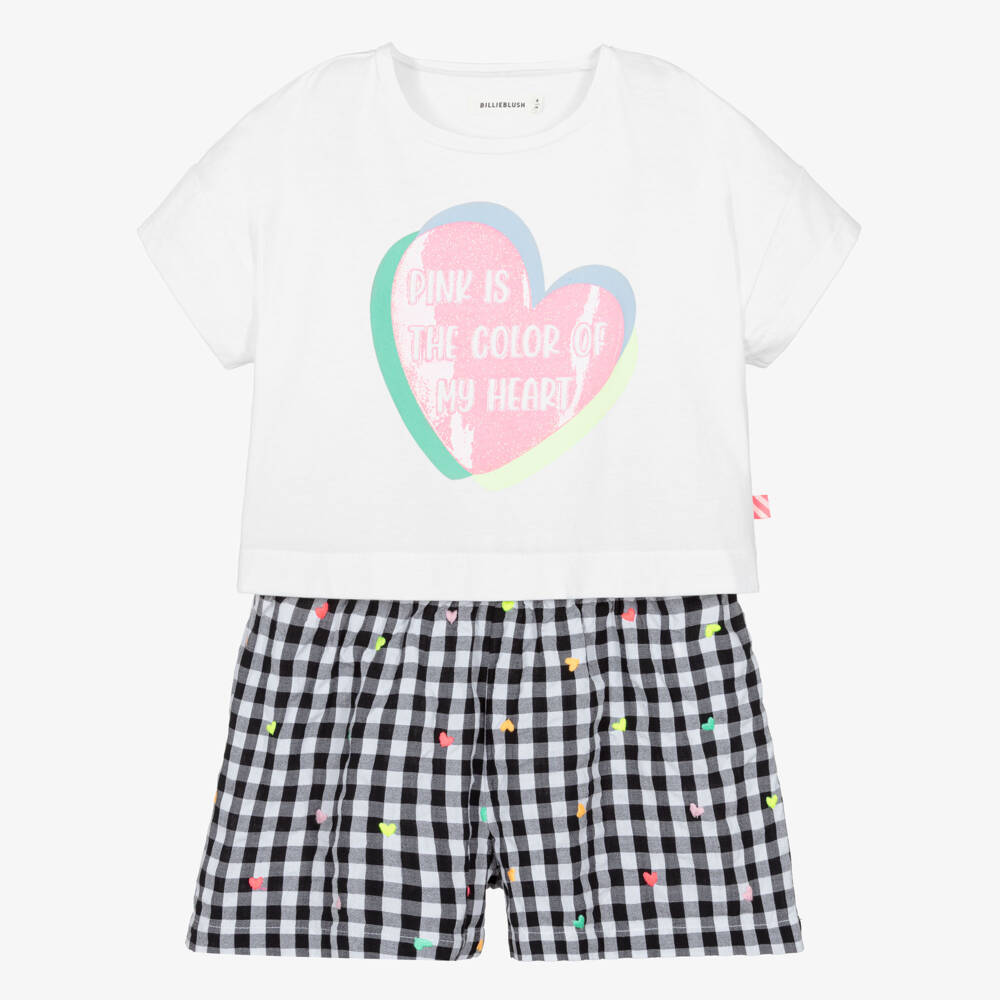 Billieblush-White And Black Gingham Heart Shorts Set | Childrensalon Outlet