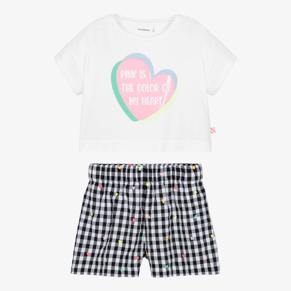 Billieblush-White And Black Gingham Heart Shorts Set | Childrensalon Outlet