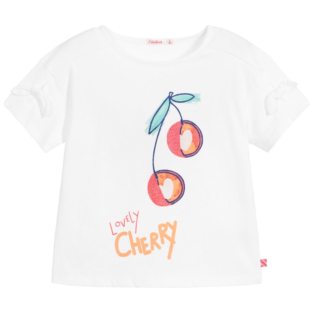Billieblush-White Cotton Cherry T-Shirt | Childrensalon Outlet