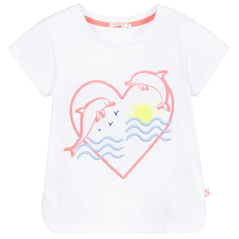 Billieblush - White Cotton Dolphin T-Shirt | Childrensalon