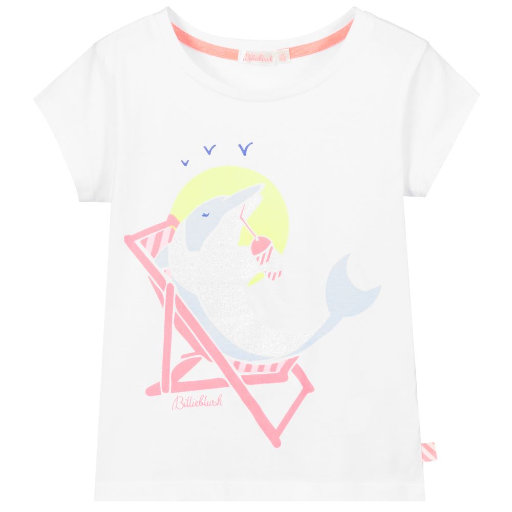 Billieblush - Белая хлопковая футболка с дельфином | Childrensalon