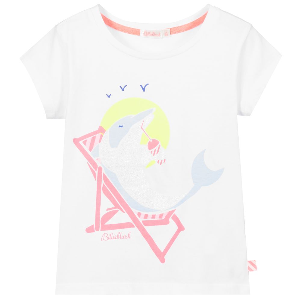 Billieblush - T-shirt blanc en coton Dauphin | Childrensalon