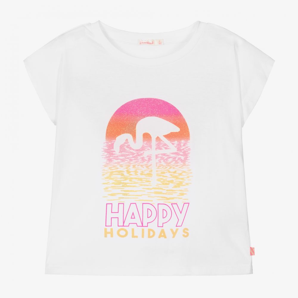 Billieblush-White Cotton Flamingo T-Shirt | Childrensalon Outlet