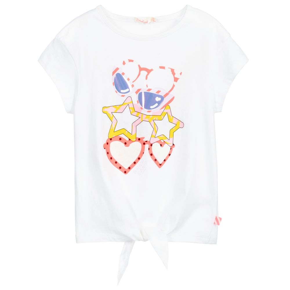 Billieblush - Weißes Baumwoll-T-Shirt mit Brillen | Childrensalon