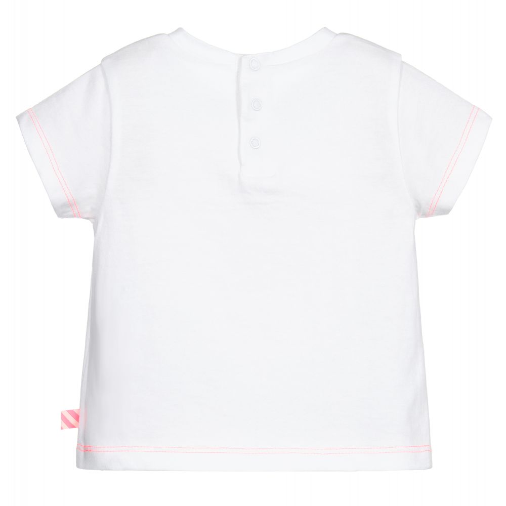 Billieblush-تيشيرت أطفال بناتي قطن لون أبيض وزهري | Childrensalon Outlet