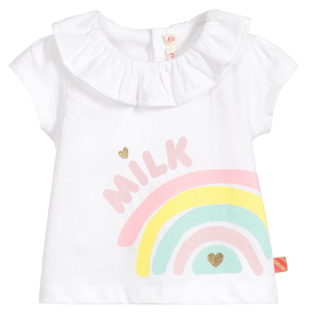 Billieblush - White Cotton Rainbow T-Shirt | Childrensalon