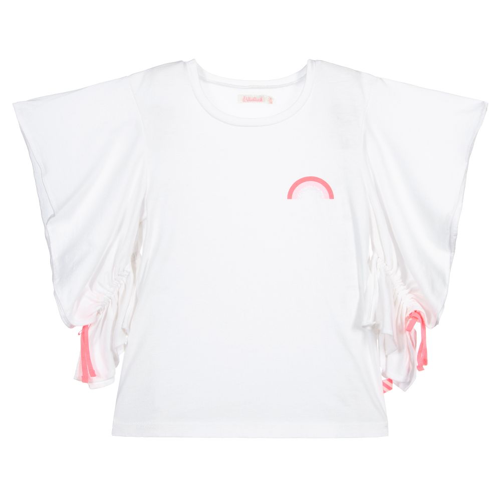 Billieblush - White Cotton Ruffle T-Shirt | Childrensalon