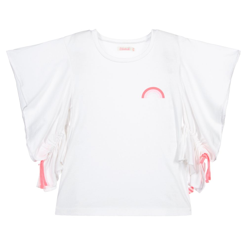 Billieblush-Белая хлопковая футболка с рюшами | Childrensalon Outlet